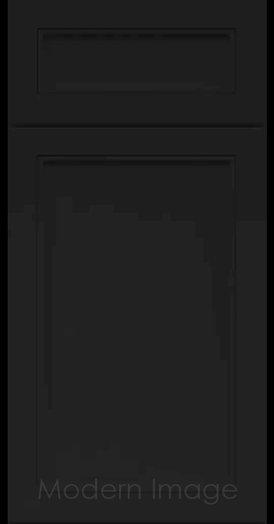 Alpine Slim Cabinet Door a narrow Stile & Rail Surrounding a flat center panel in a Black Custom Paint